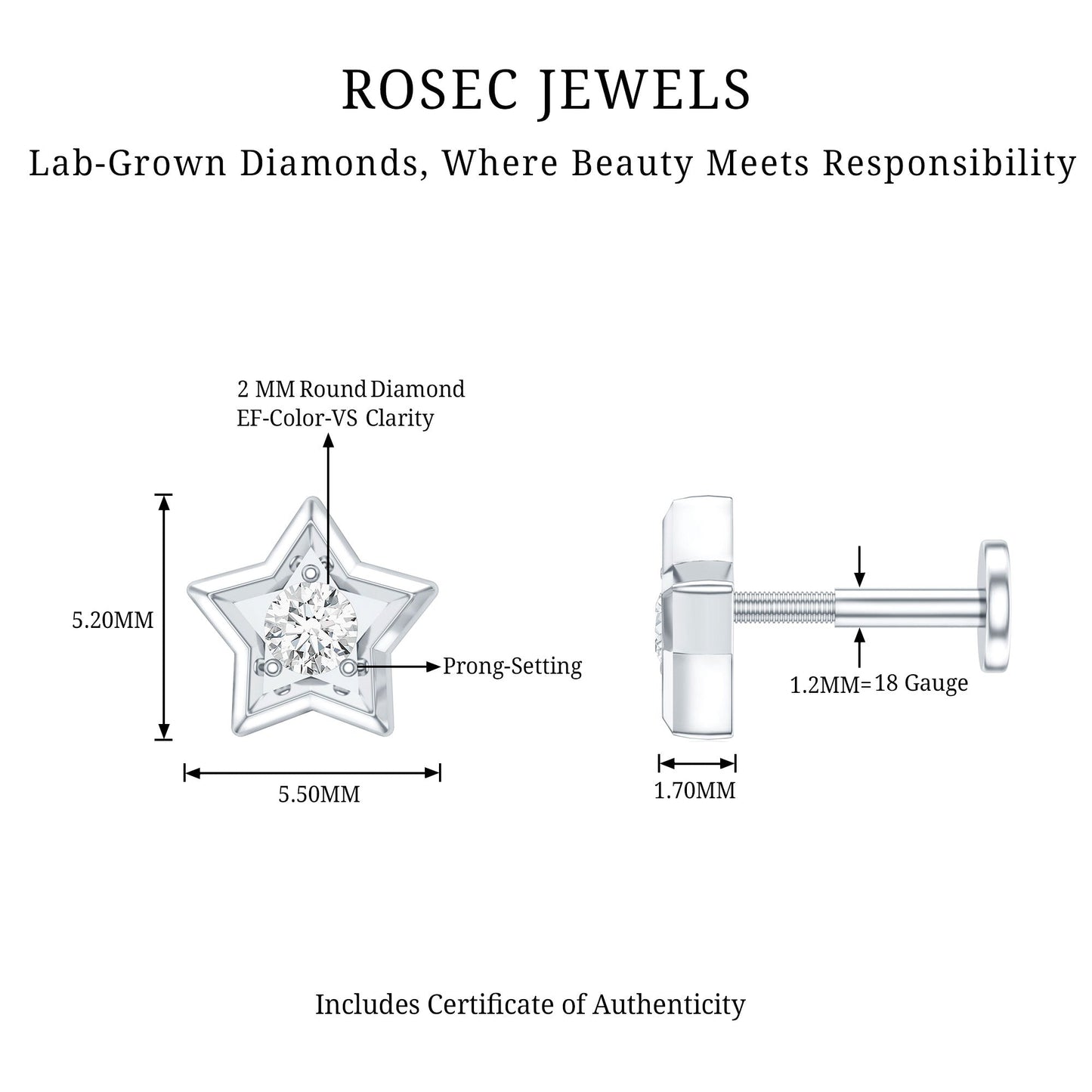 Dainty Diamond Star Earring for Tragus Piercing