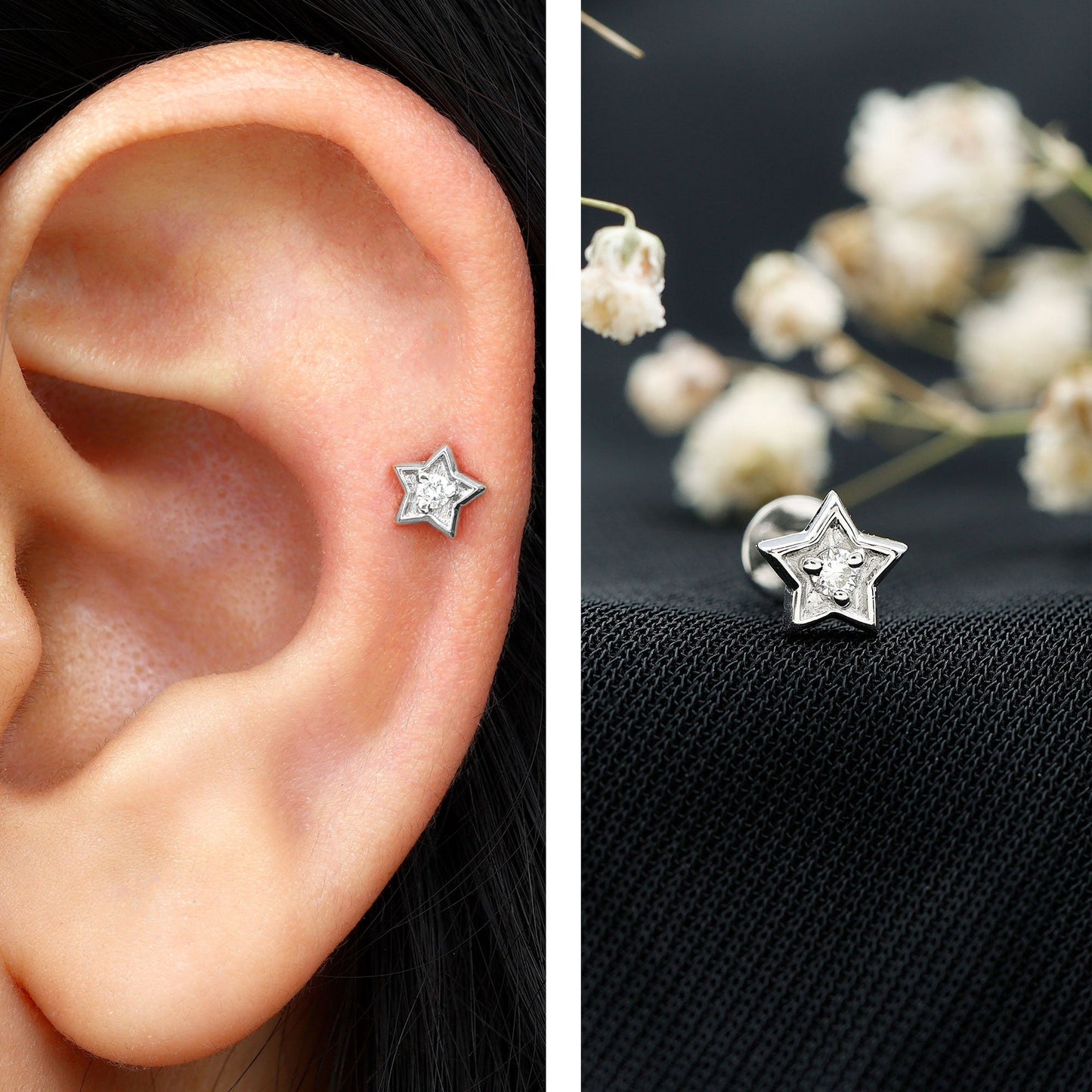 Dainty Diamond Star Earring for Tragus Piercing