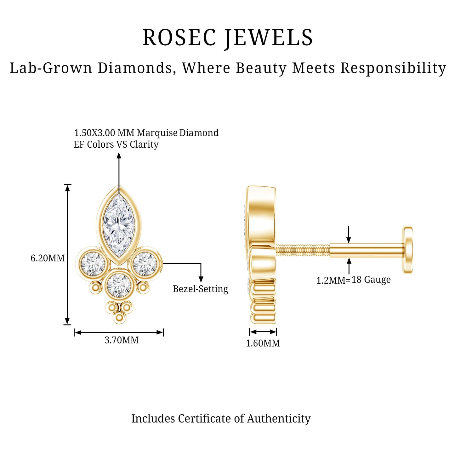 Unique Diamond Helix Earring in Bezel Setting