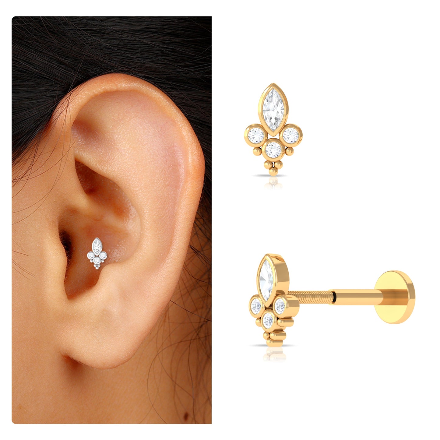 Unique Diamond Helix Earring in Bezel Setting
