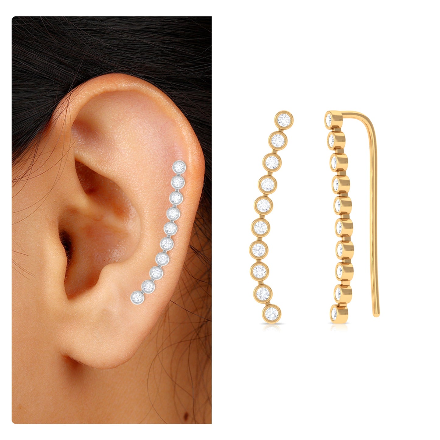 Diamond Ear Climber Earring for Cartilage Piercing