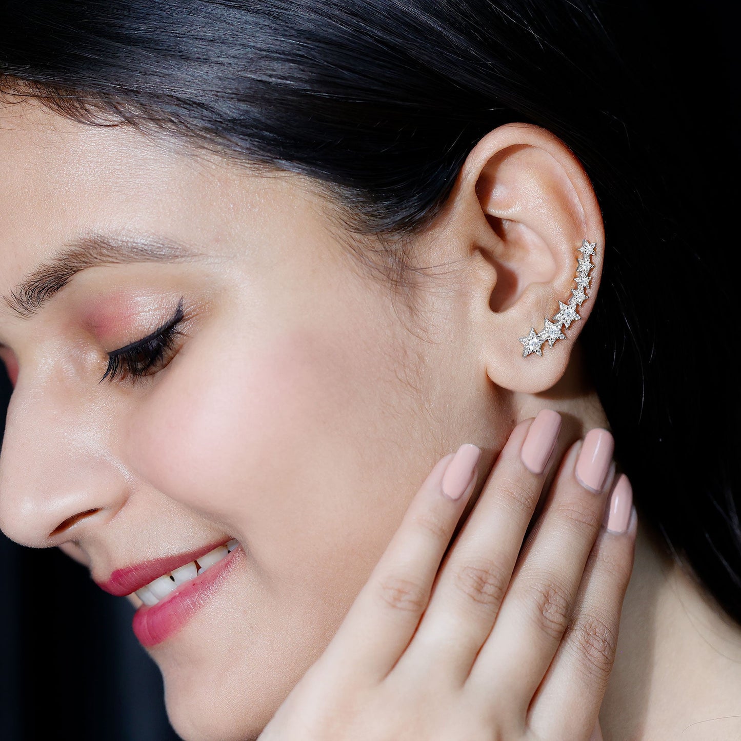 Certified Diamond Star Ear Cuff Earring for Helix Piercing