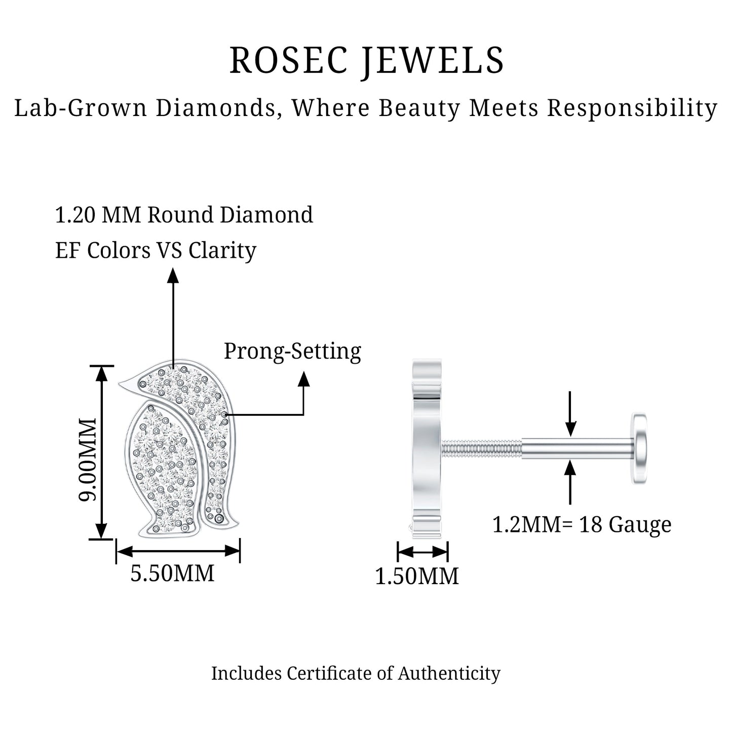 Cute Diamond Penguin Earring for Cartilage Piercing