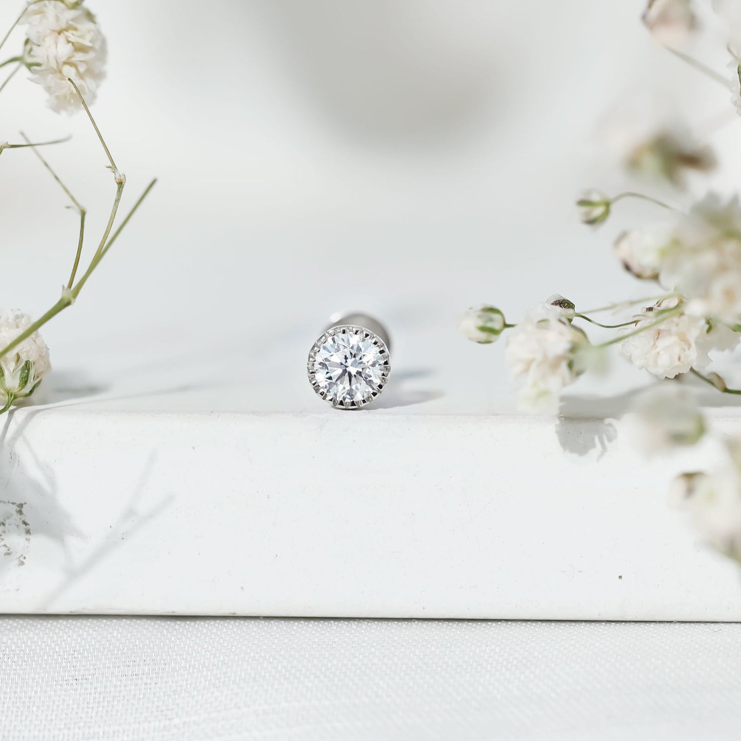 Bezel Set Diamond Solitaire Stud Earring for Helix Piercing