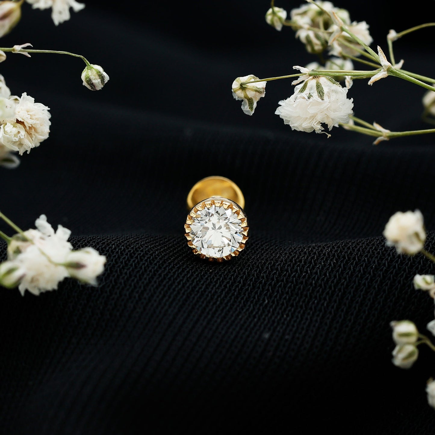 Bezel Set Diamond Solitaire Stud Earring for Helix Piercing
