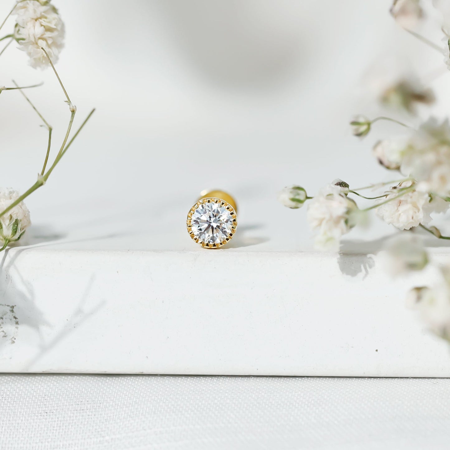 Bezel Set Diamond Solitaire Stud Earring for Helix Piercing