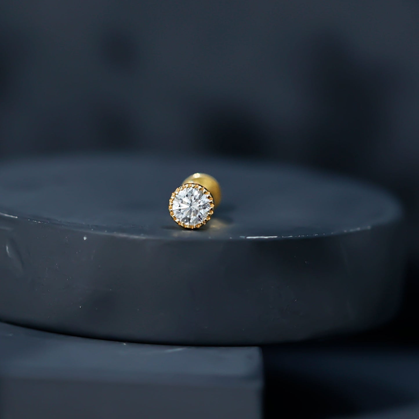 Bezel Set Diamond Solitaire Stud Earring for Helix Piercing