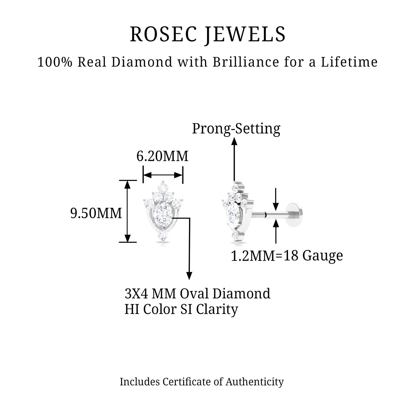 Diamond Floral Cluster Earring for Upper Lobe Piercing