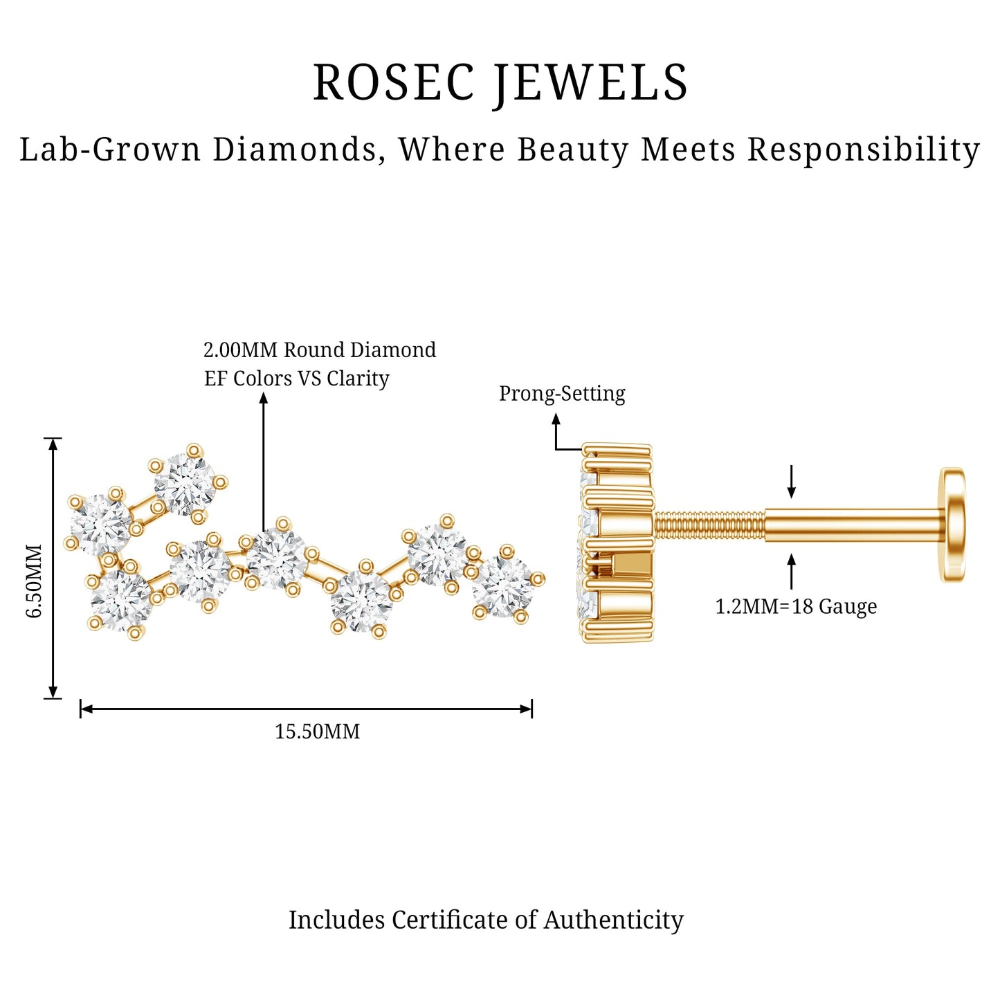 Certified Diamond Scorpio Zodiac Earring for Helix Piercing