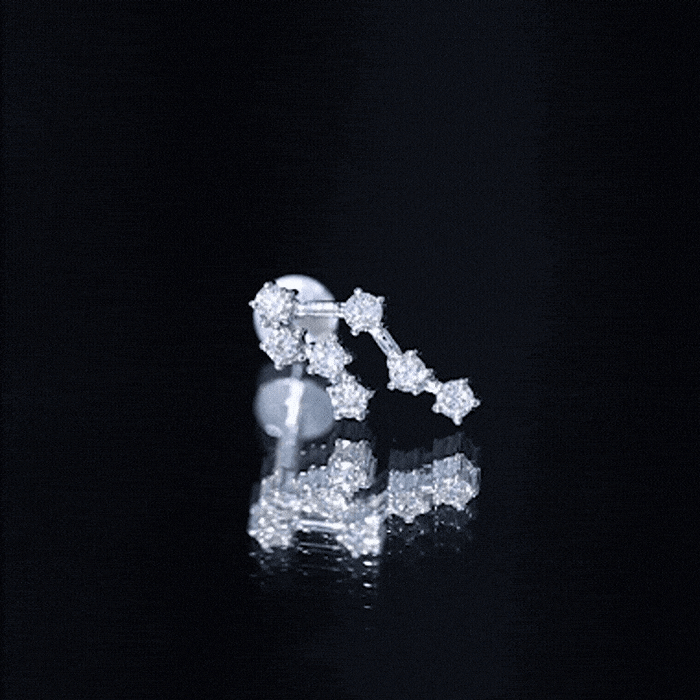 Round Diamond Gemini Zodiac Cartilage Earring