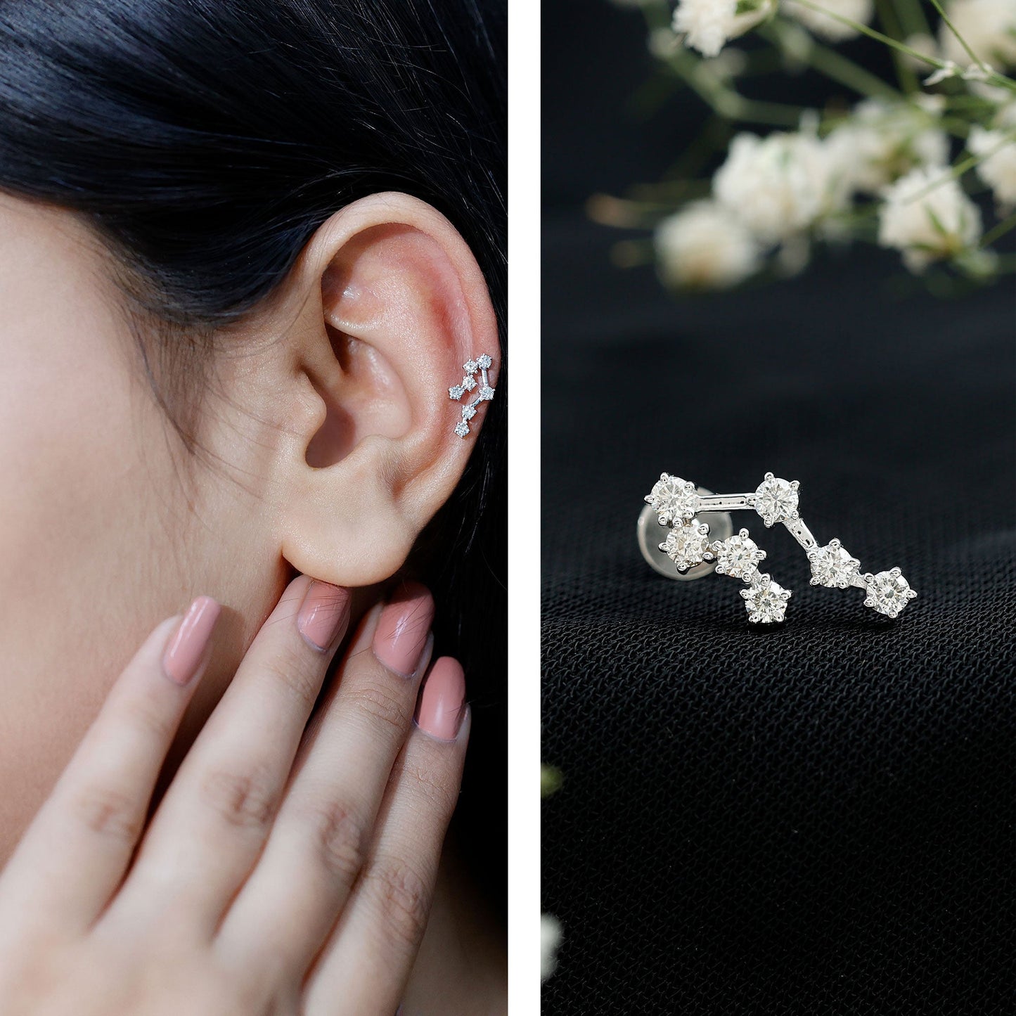 Round Diamond Gemini Zodiac Cartilage Earring