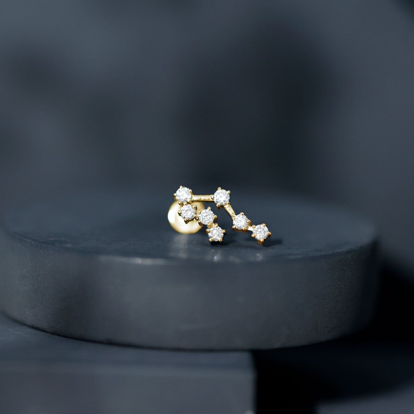 Round Diamond Gemini Zodiac Cartilage Earring