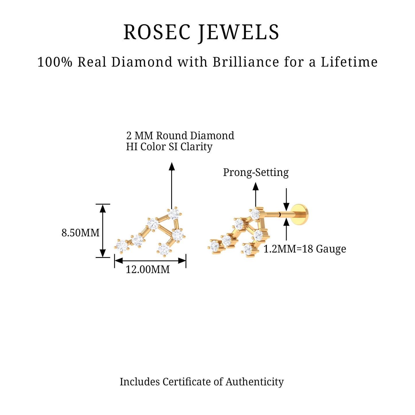 Certified Diamond Libra Constellation Piercing Earring