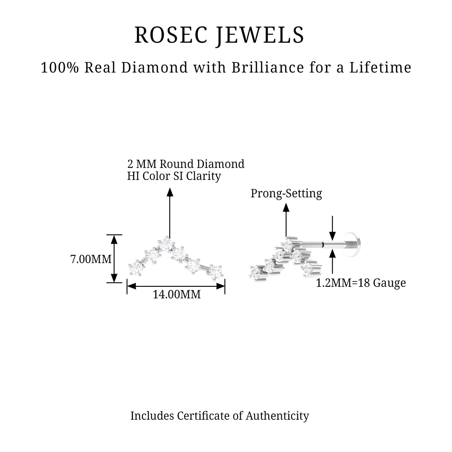 Diamond Pisces Zodiac Earring for Cartilage Piercing