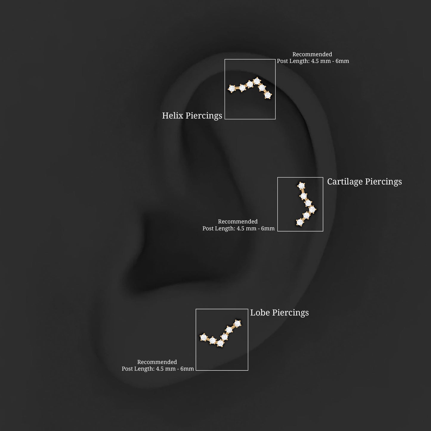 Diamond Pisces Zodiac Earring for Cartilage Piercing