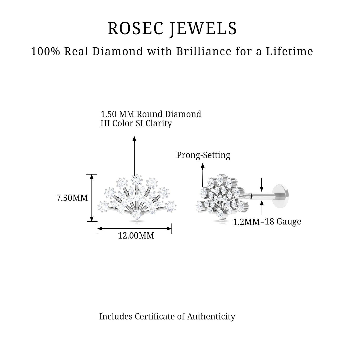Unique Diamond Fan Cartilage Earring for Women