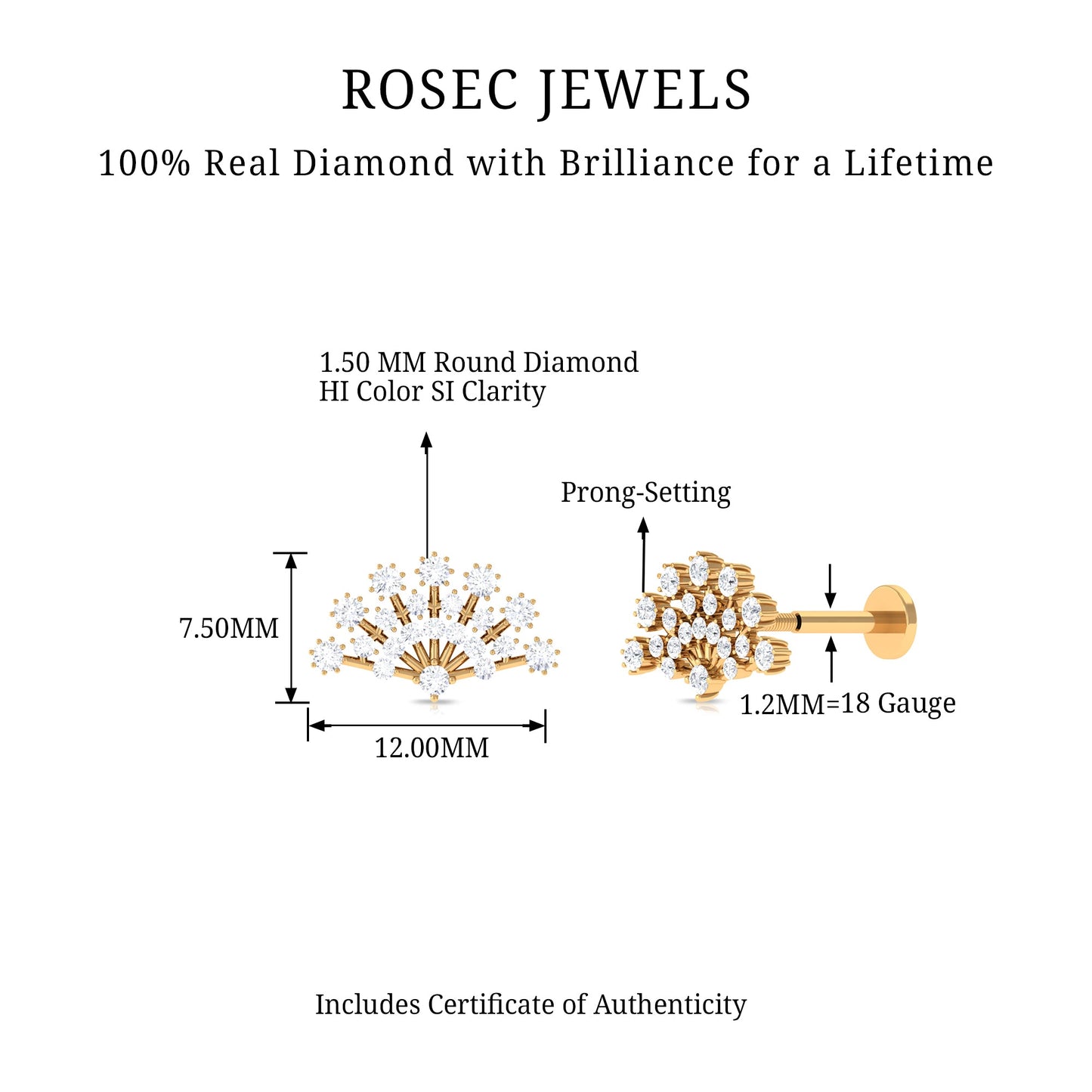 Unique Diamond Fan Cartilage Earring for Women