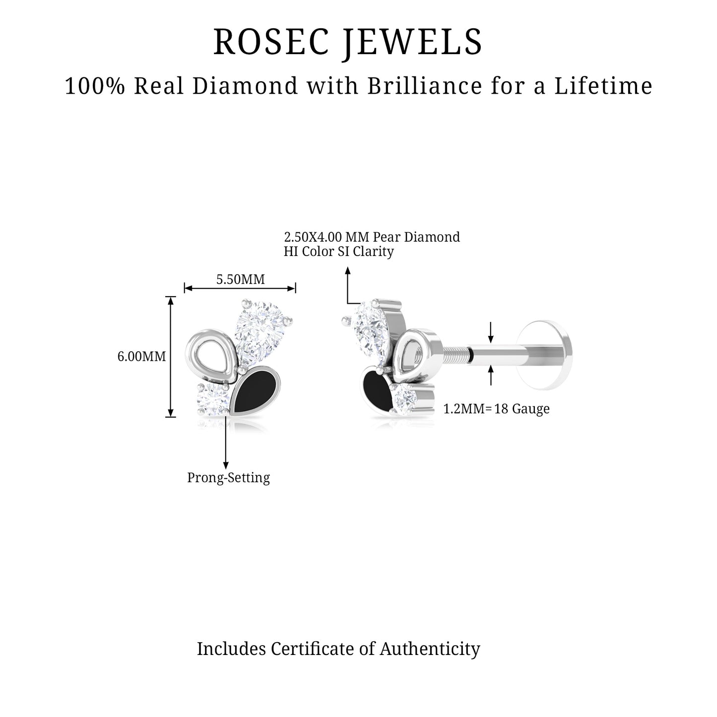 Diamond Helix Earring with Black Enamel