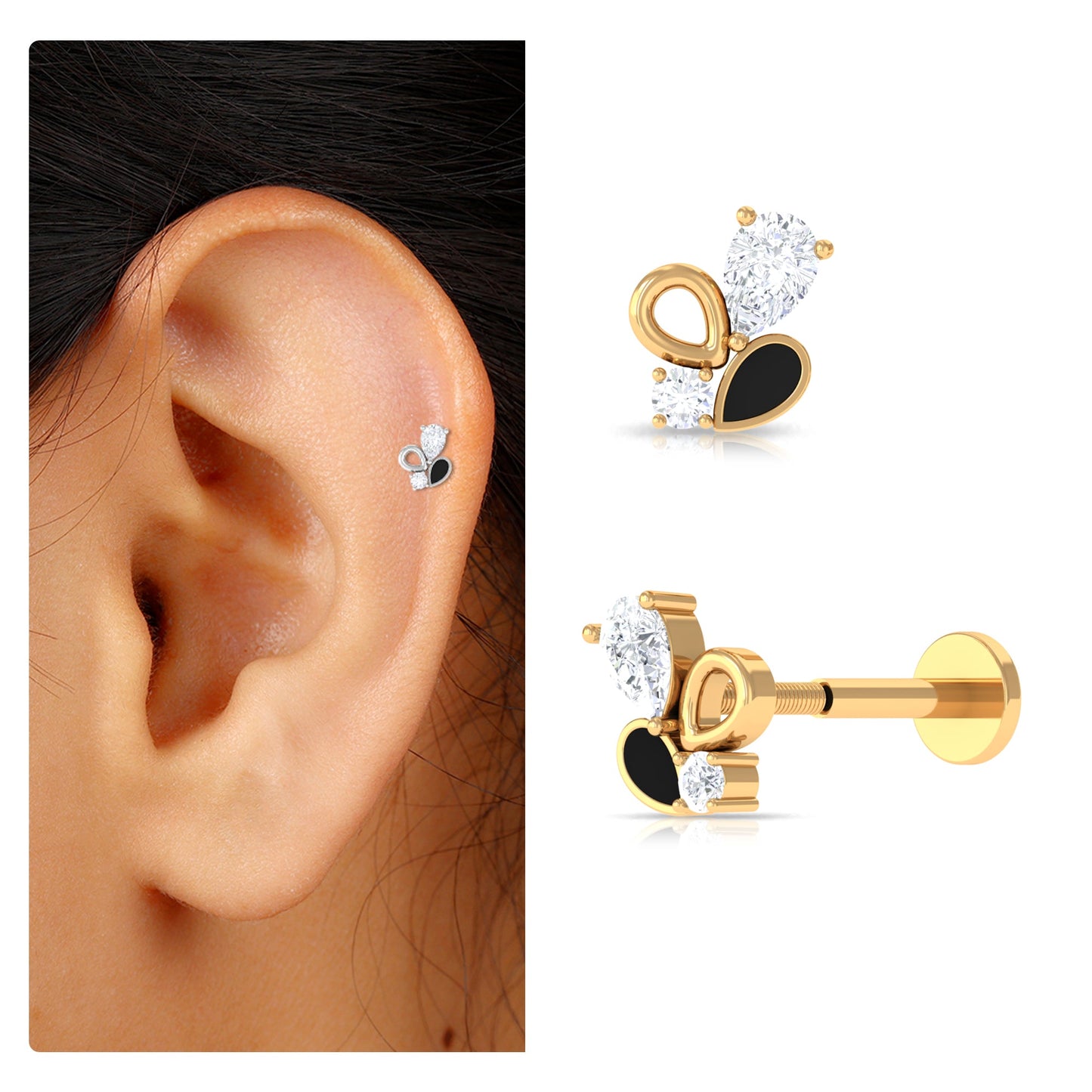 Diamond Helix Earring with Black Enamel