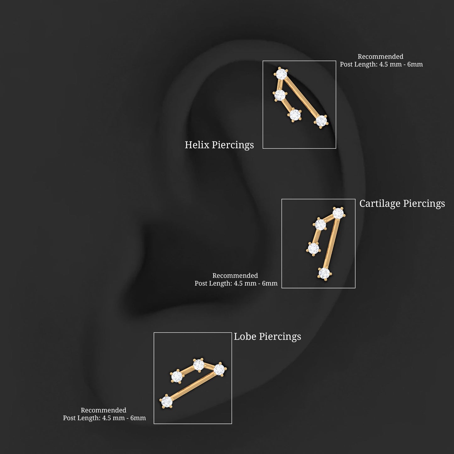 Certified Diamond Aries Zodiac Constellation Earring for Helix Piercing