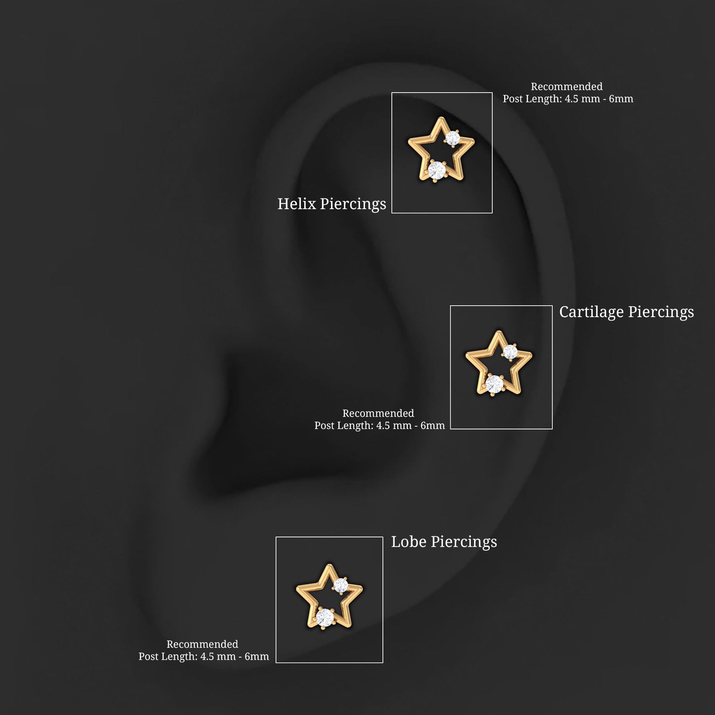 Certified Diamond Star Earring for Upper Lobe Piercing