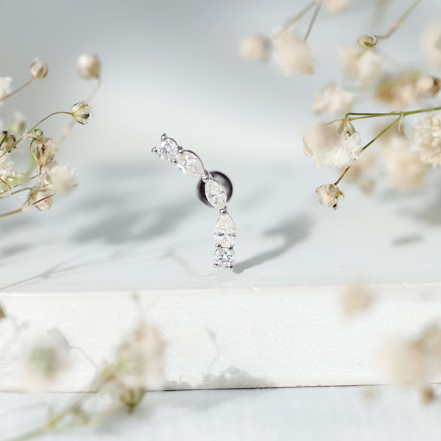 Pear Diamond Ear Crawler Earring for Helix Piercing