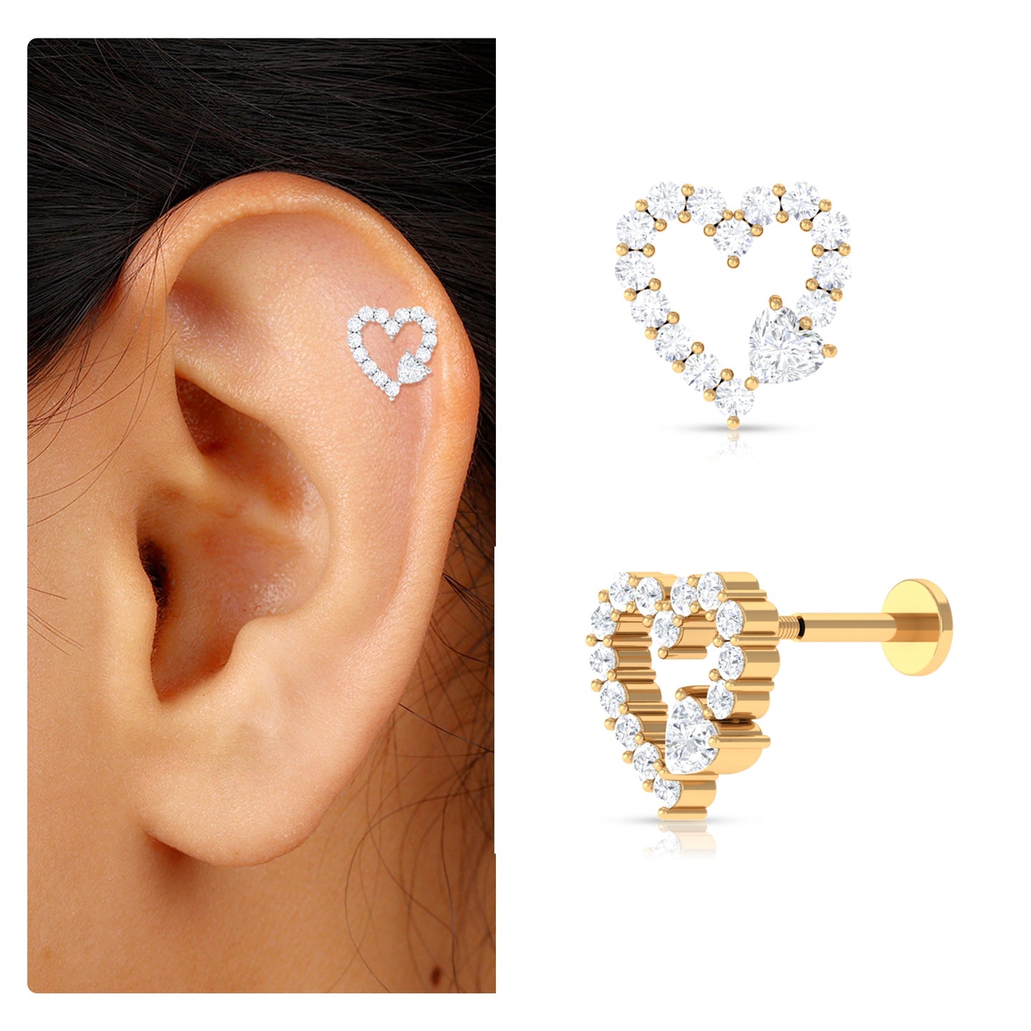 Diamond Heart Shape Cartilage Earring
