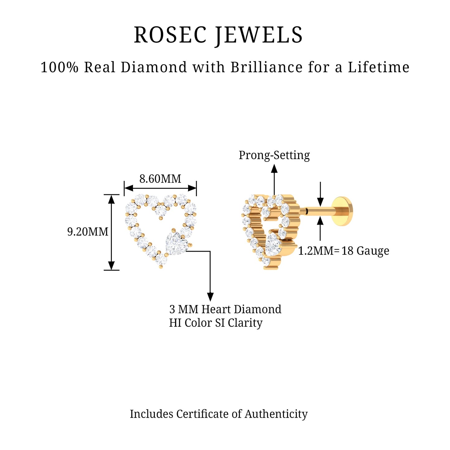 Diamond Heart Shape Cartilage Earring