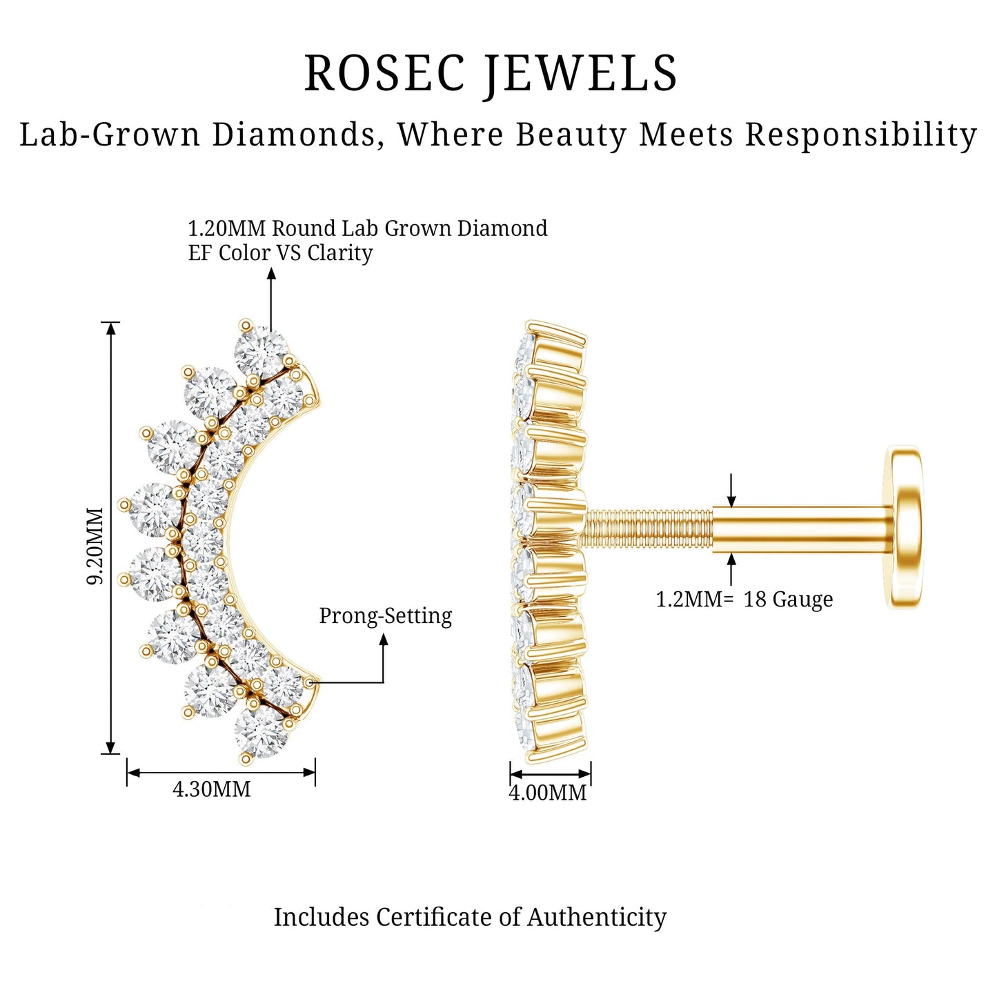 Certified Diamond Curved Cartilage Earring