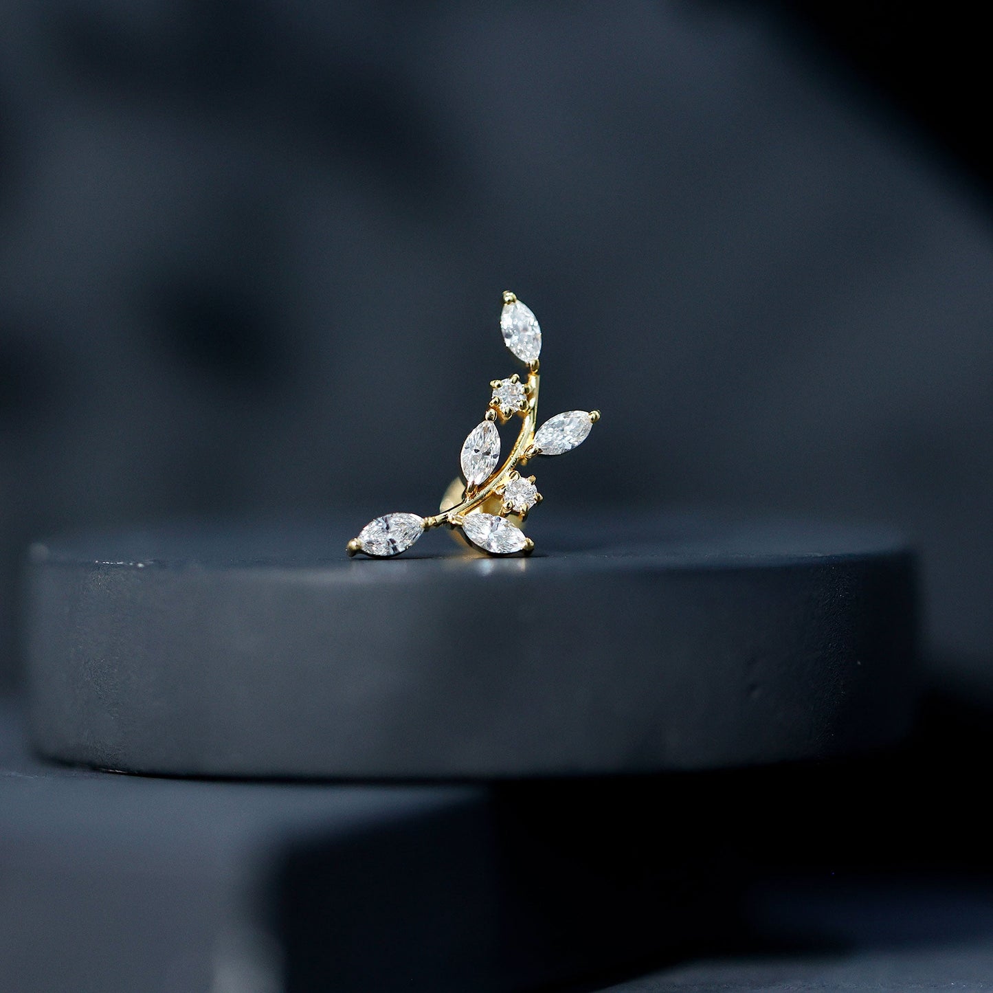 Womens Marquise Diamond Leaf Crawler Earring