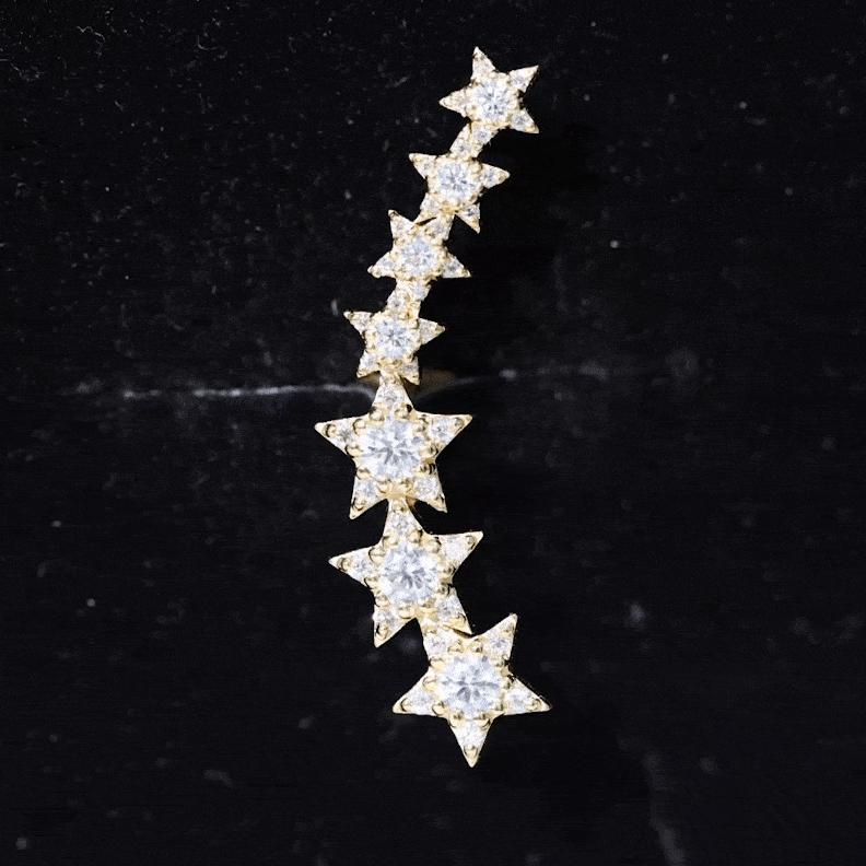Graduated Diamond Star Crawler Earring for Helix Piercing