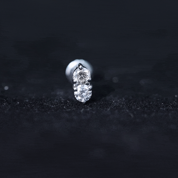 Natural Diamond 2 Stone Earring for Tragus Piercing