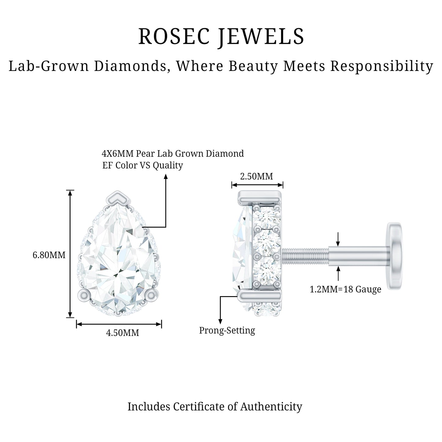Solitaire Diamond Teardrop Tragus Earring for Women