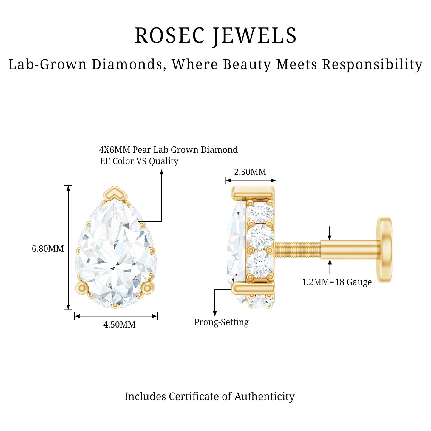 Solitaire Diamond Teardrop Tragus Earring for Women