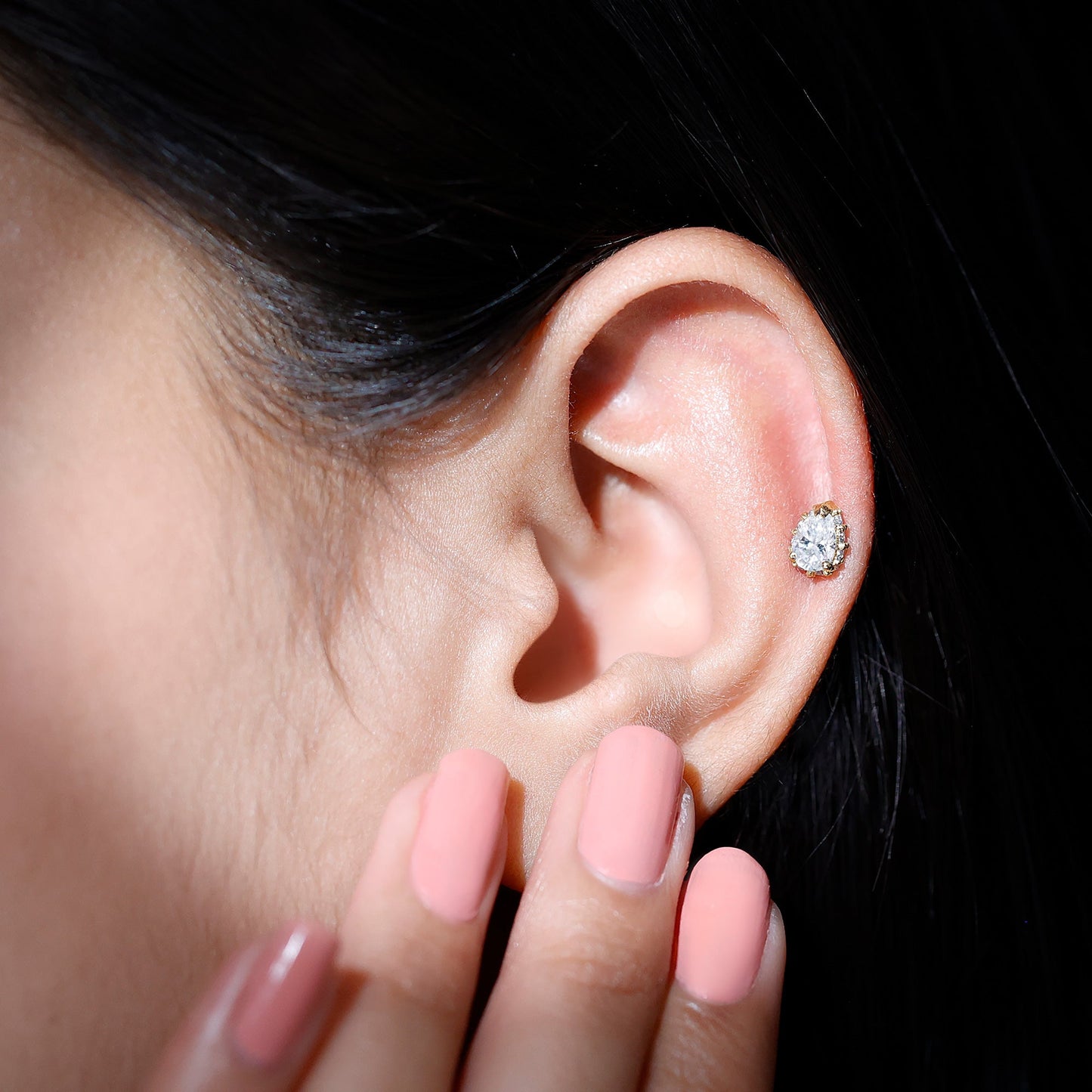 Solitaire Diamond Teardrop Tragus Earring for Women