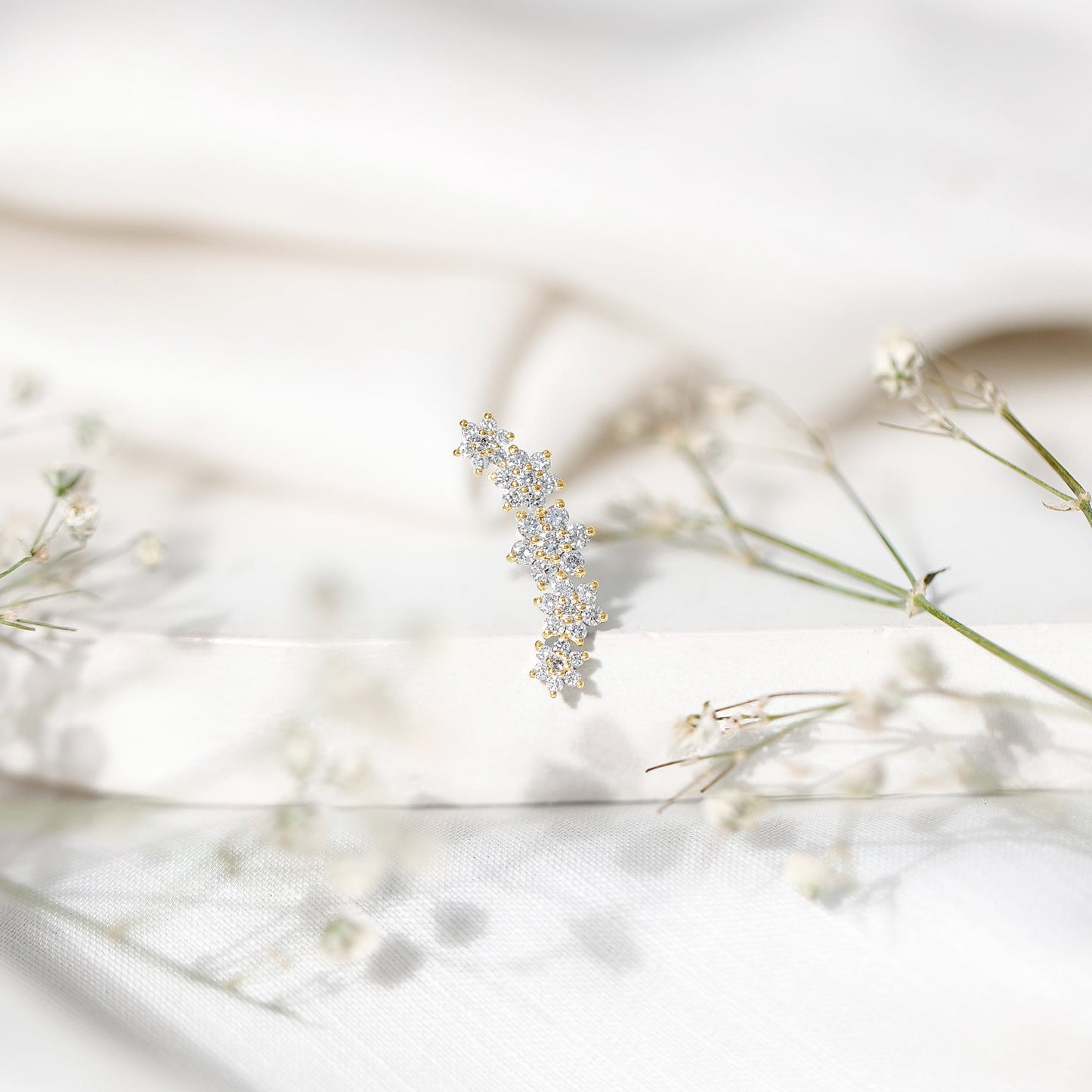 Diamond Flower Ear Crawler Earring