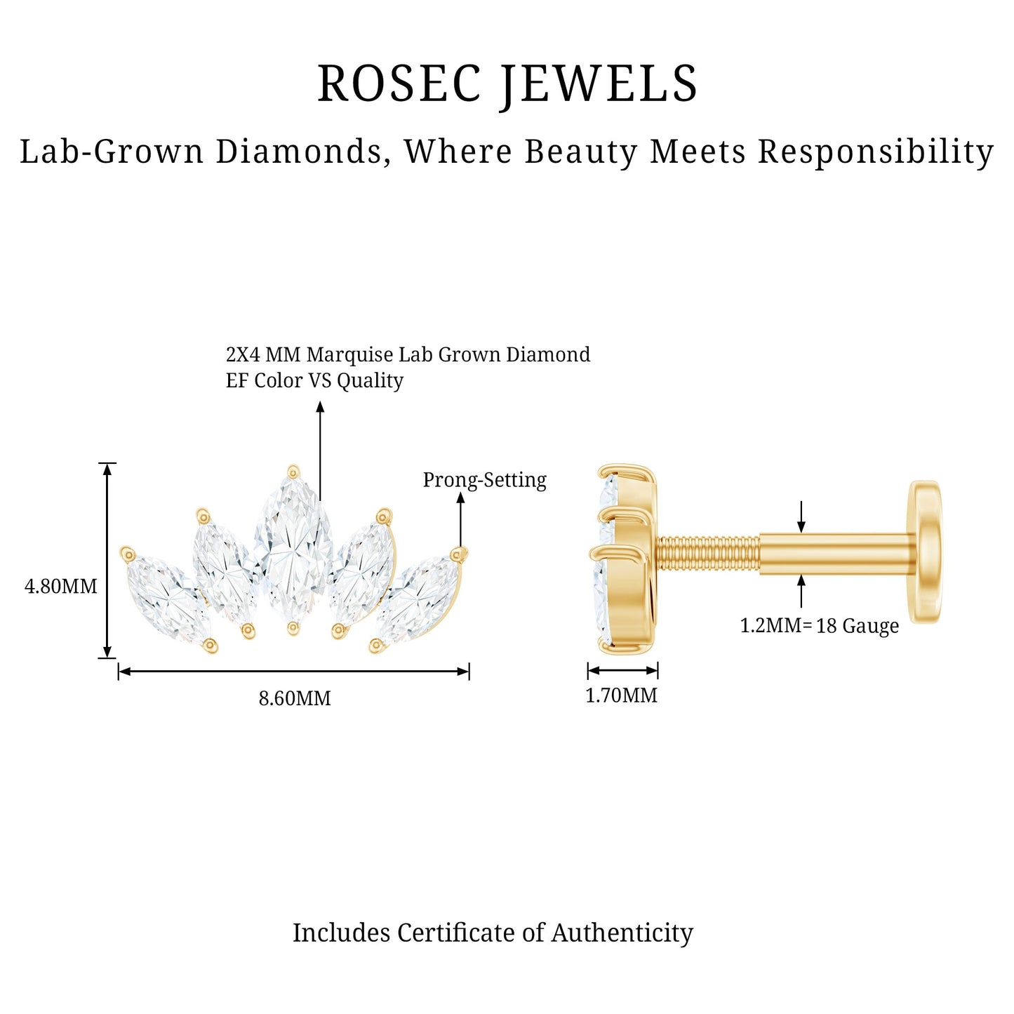 Certified Marquise Cut Diamond Helix Earring for Women