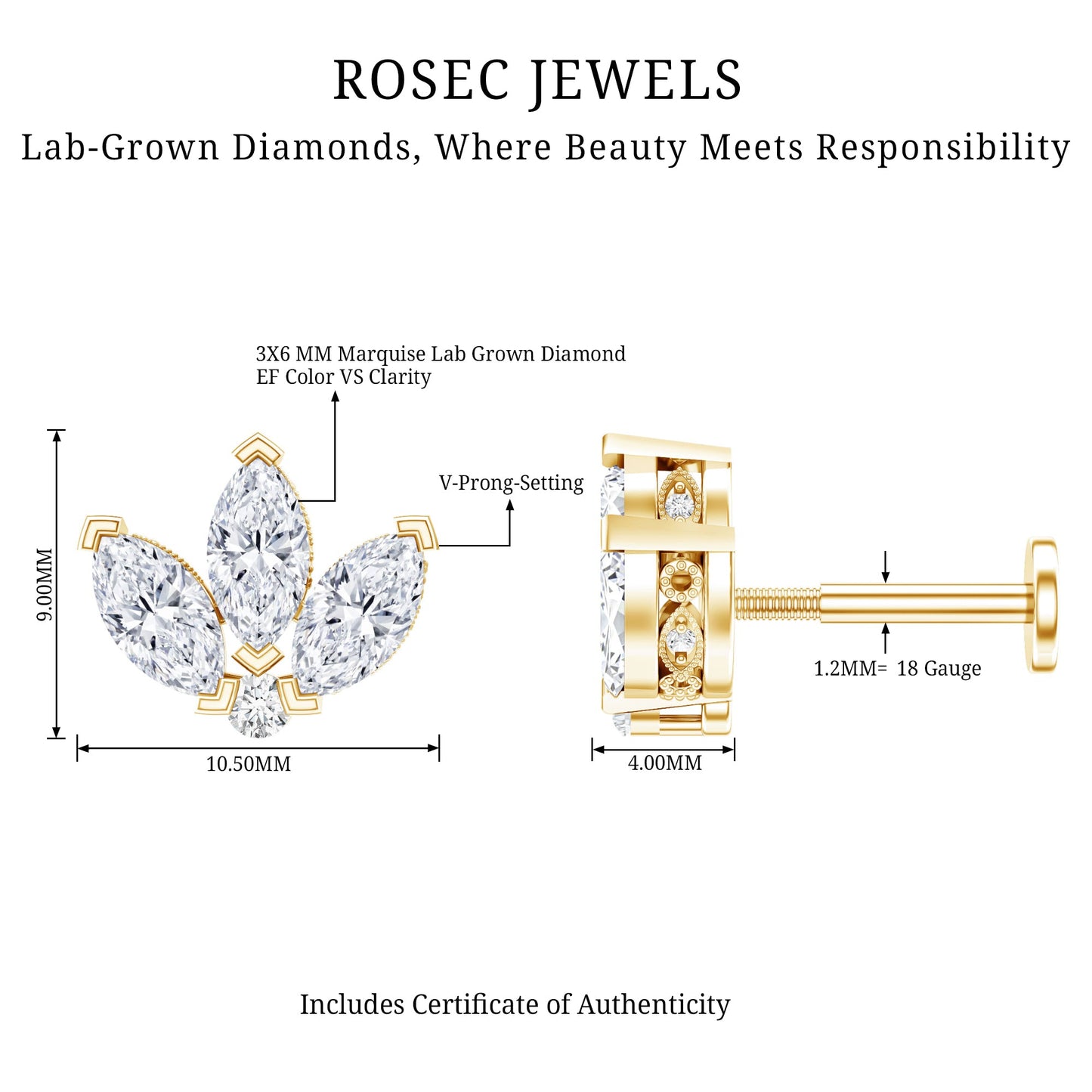 Marquise Diamond Lotus Flower Earring for Helix Piercing