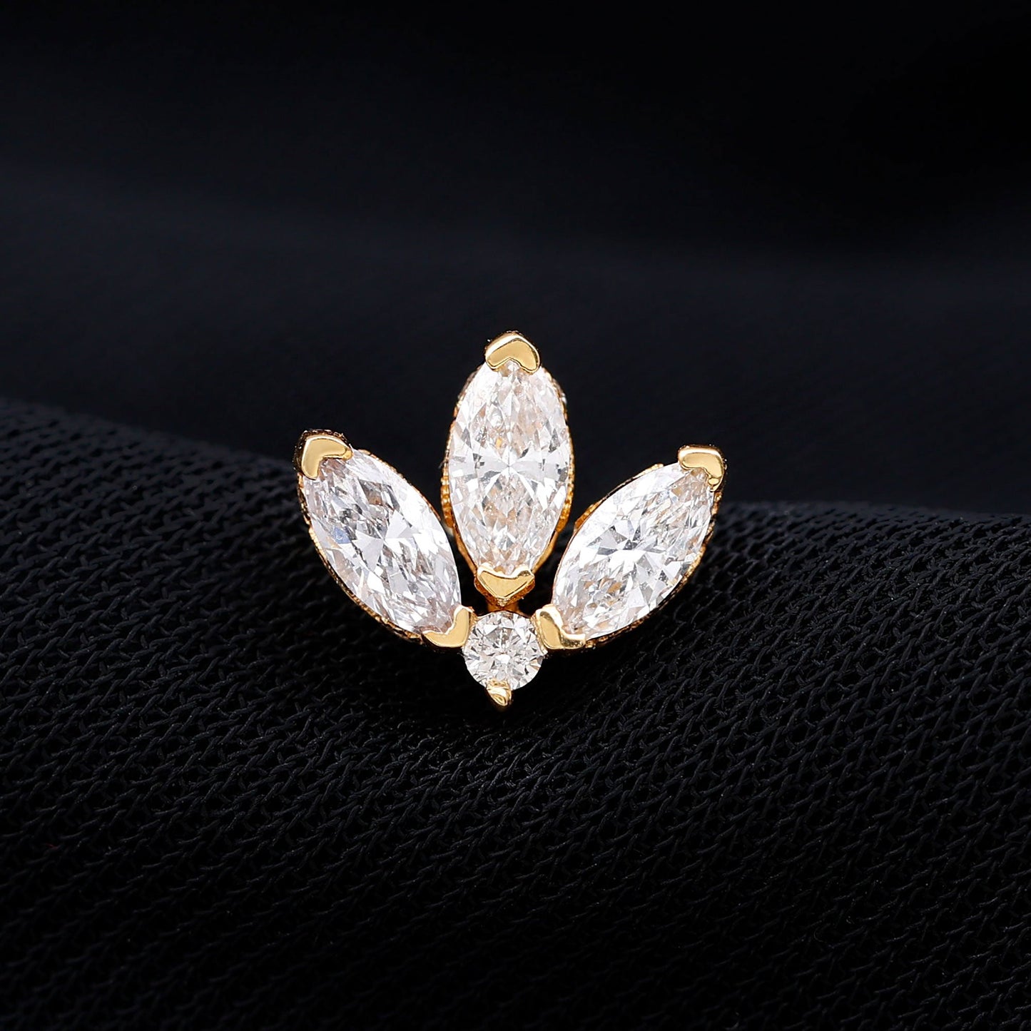 Marquise Diamond Lotus Flower Earring for Helix Piercing