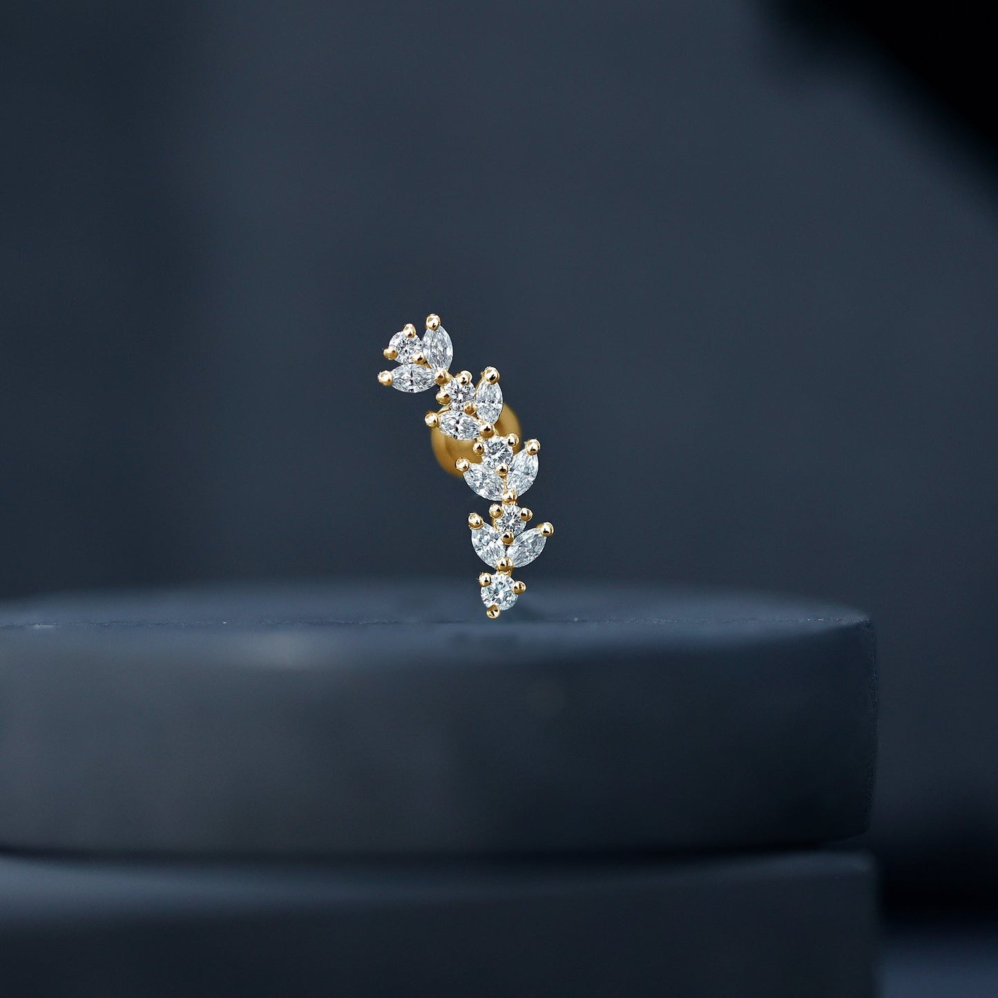 Nature Inspired Diamond Leaf Crawler Helix Earring