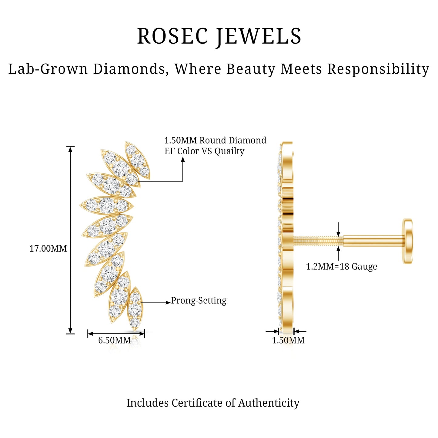 Diamond Wing Crawler Earring for Helix Piercing