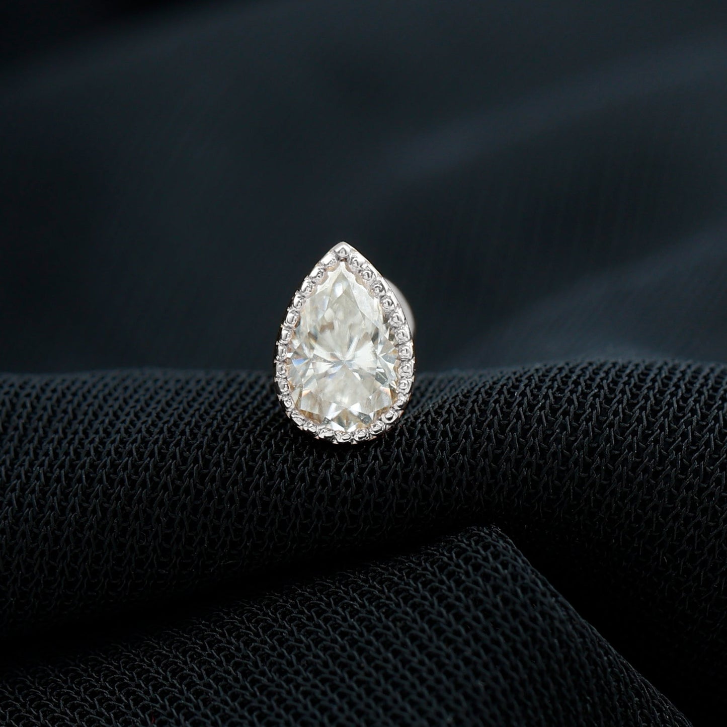 Solitaire Diamond Teardrop Stud Earring for Helix Piercing