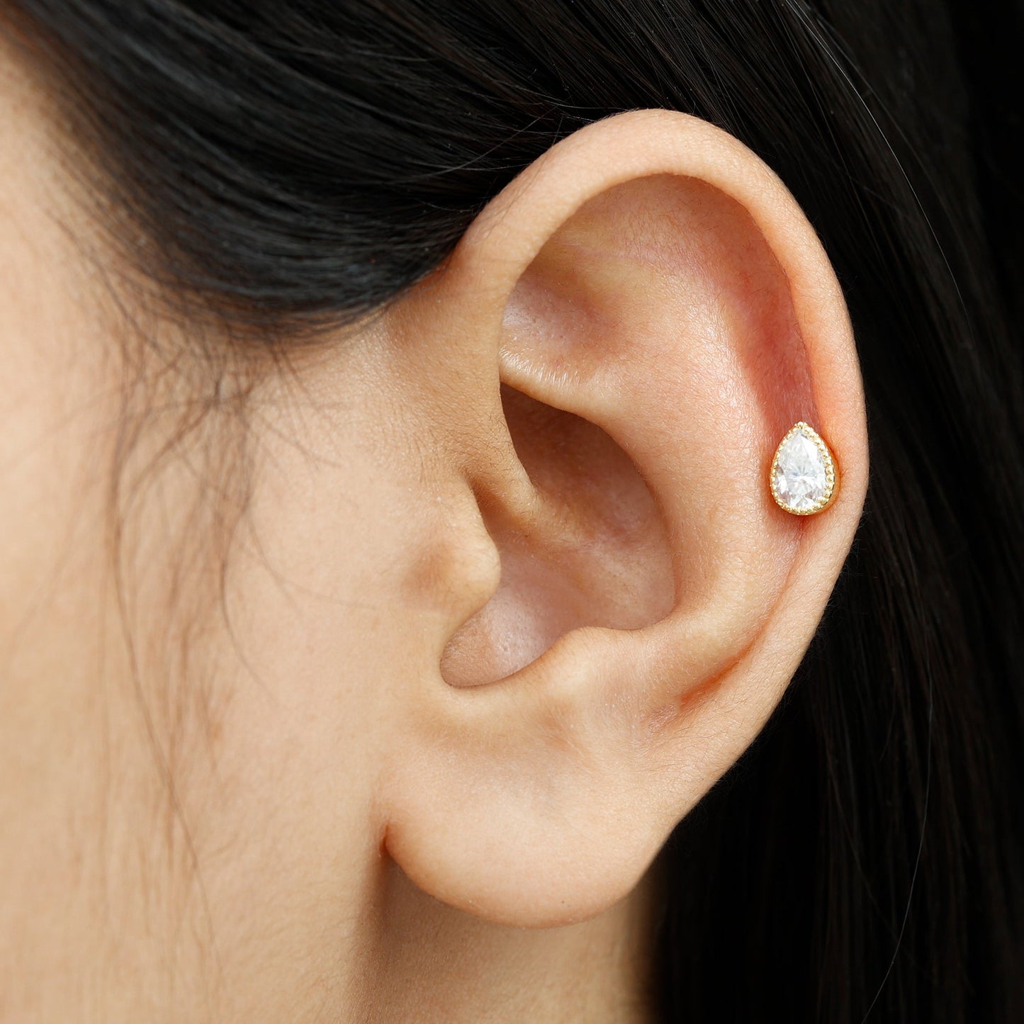 Solitaire Diamond Teardrop Stud Earring for Helix Piercing