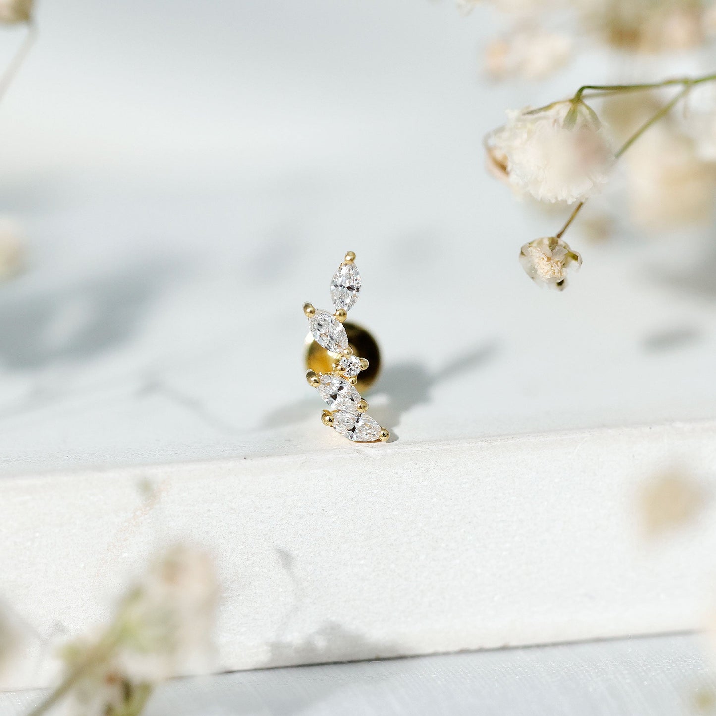 Marquise Shape Diamond Leaf Crawler Helix Earring
