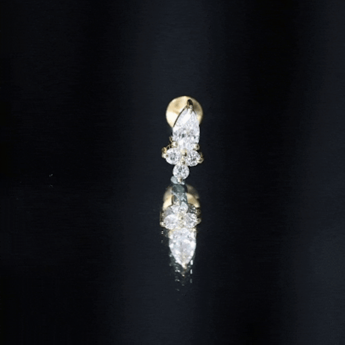 Pear and Round Diamond Earring for Helix Piercing