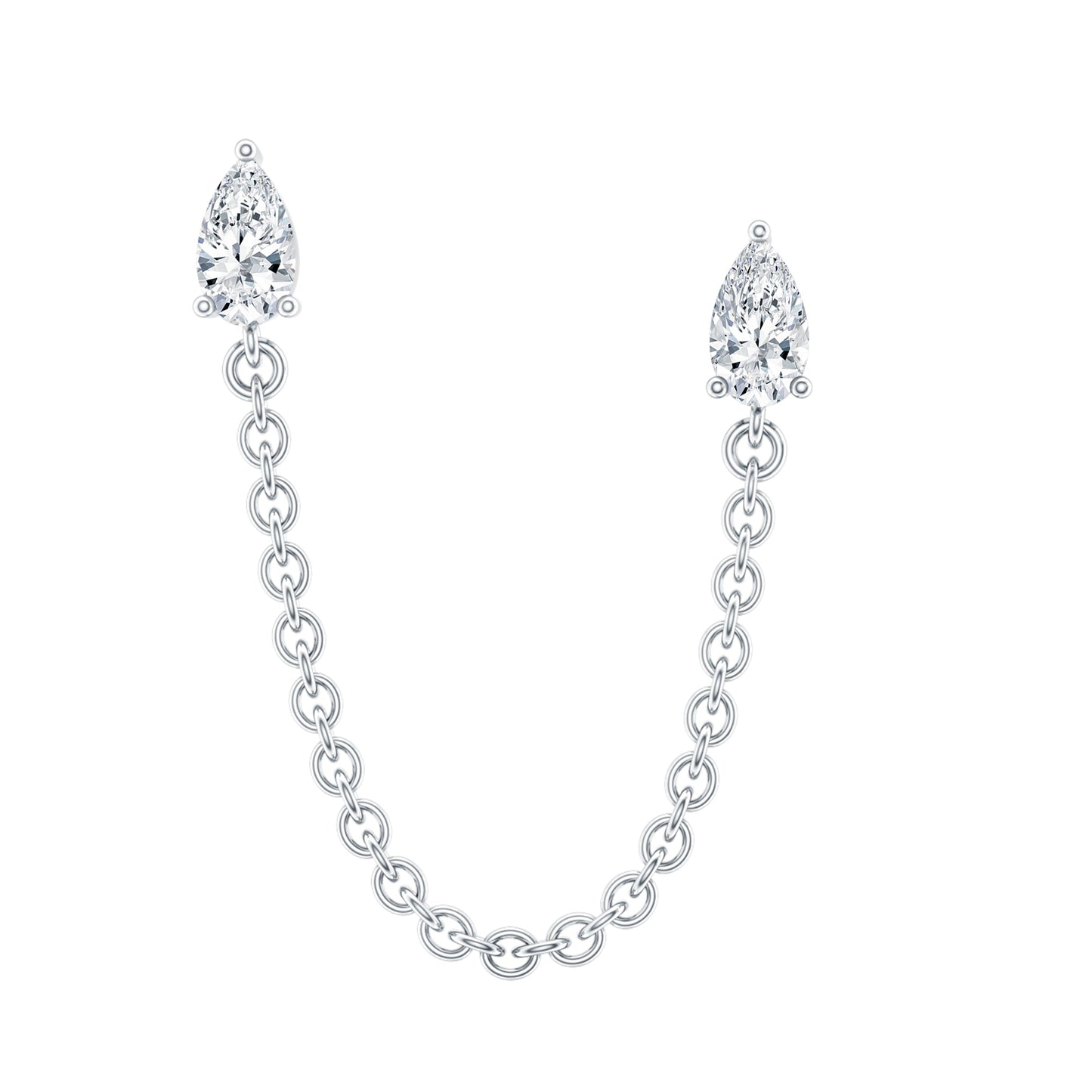 Pear Moissanite Double Piercing Earring with Dangling Chain