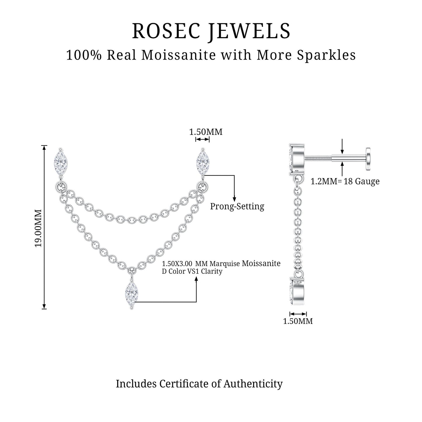 Marquise Moissanite Double Chain Earring for Women