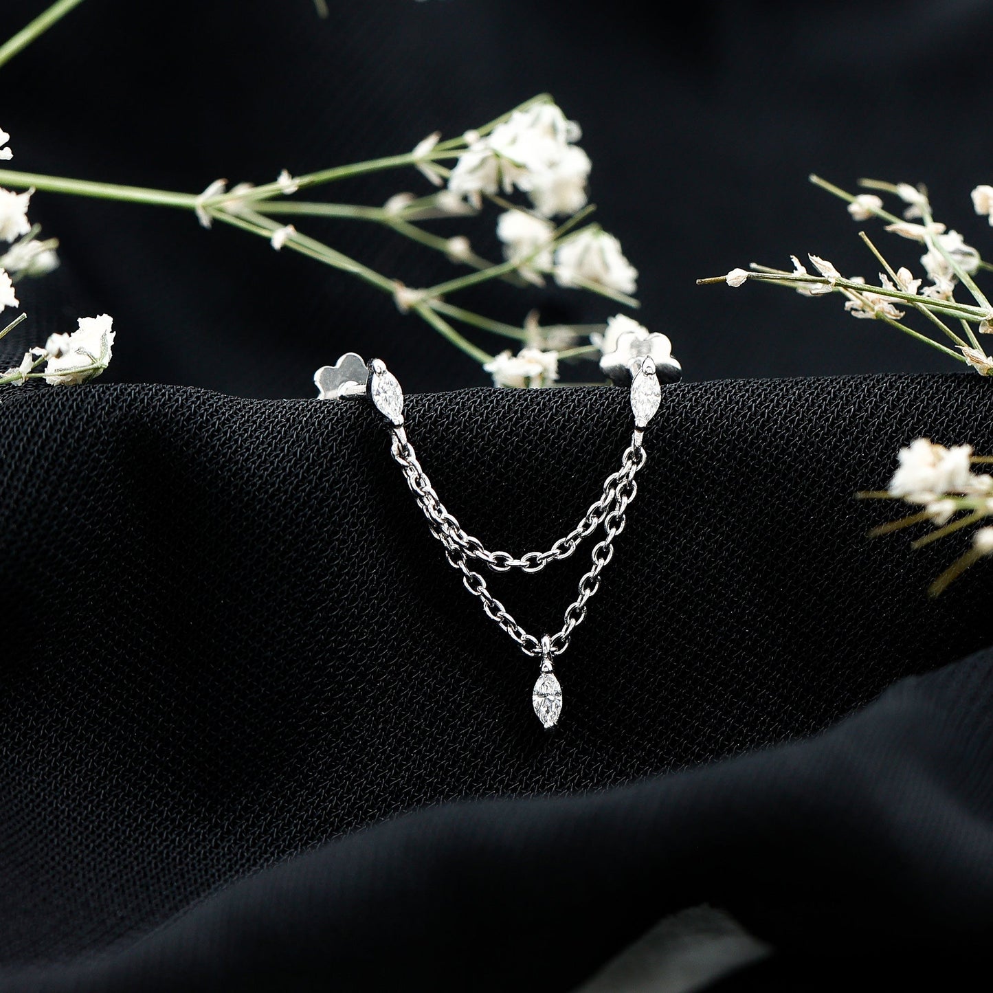 Marquise Moissanite Double Chain Earring for Women