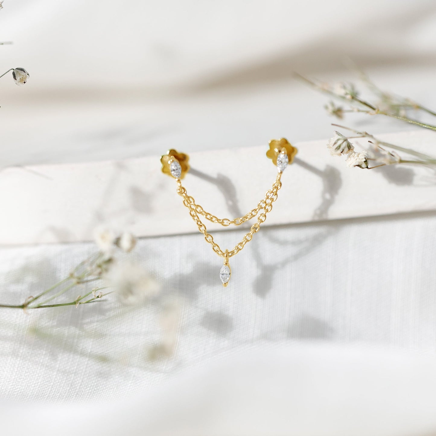 Marquise Moissanite Double Chain Earring for Women