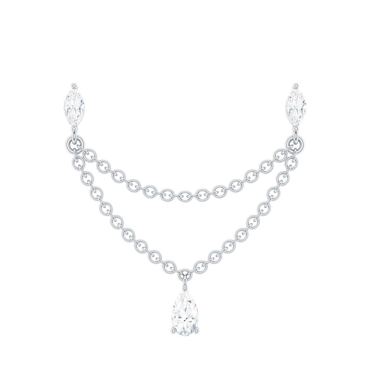 Moissanite Double Chain Earring for Helix Piercing
